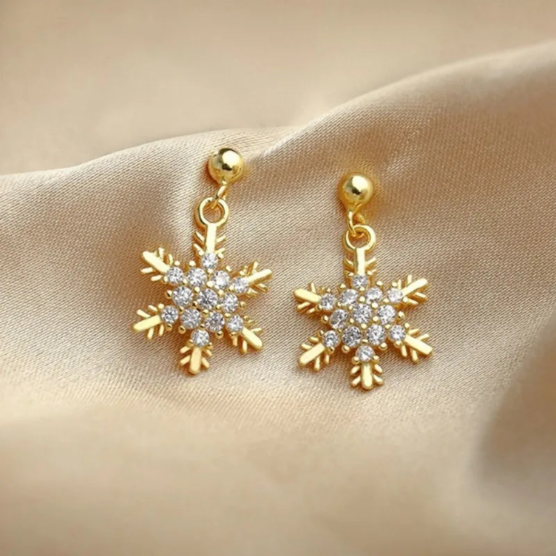 Pendientes Colgantes de Invierno Copo de Nieve para Mujer en oro
