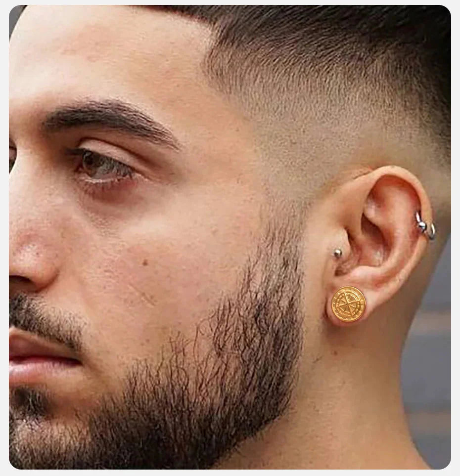 Pendientes de Hombre Brújula Rosa de los Vientos oro