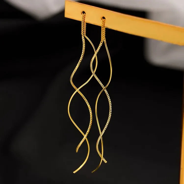 Pendientes largos de plata o oro dorado