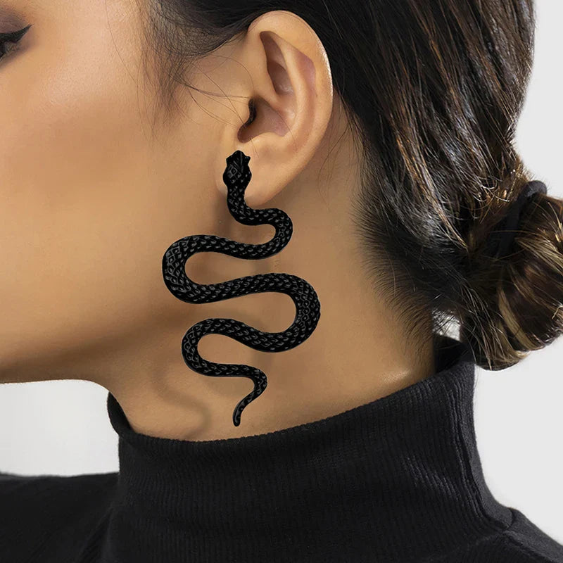 Pendientes Largos Serpiente negro