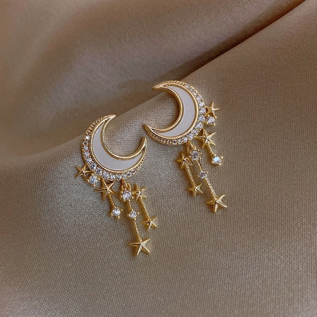Pendientes Luna y Estrellas Oro & Diamantes