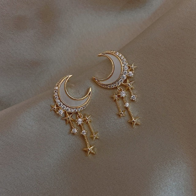 Pendientes Luna y Estrellas Oro & Diamantes