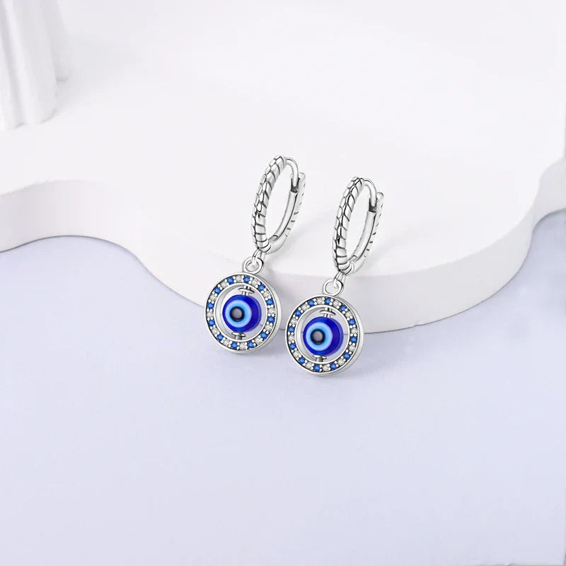 Pendientes Ojo Malo Azul Redondos y Perlas