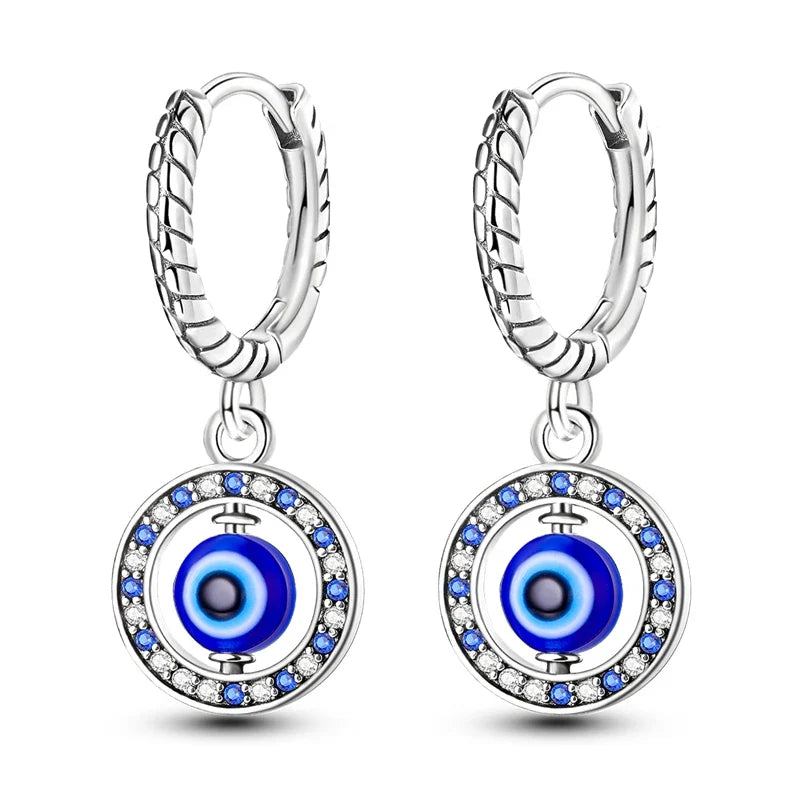 Pendientes Ojo Malo Azul Redondos y Perlas