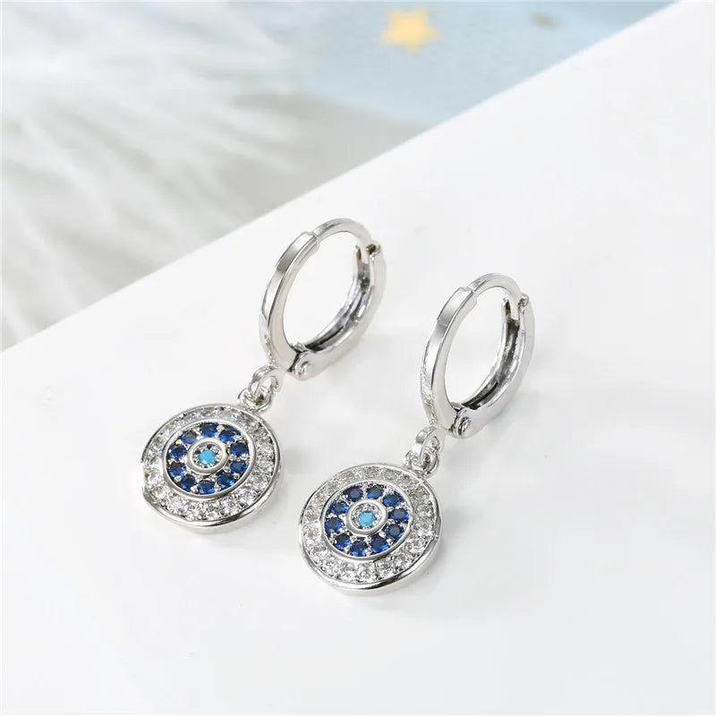 Pendientes Ojo Malvado Azul con Strass Redondos plata