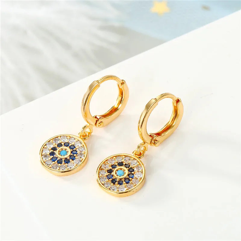 Pendientes Ojo Malvado Azul con Strass Redondos oro