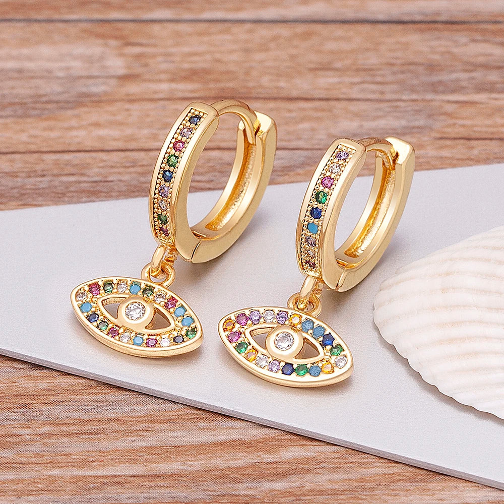 Pendientes Ojo Malo Azul con Circonita Multicolor Estilo Bohemio