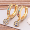 Pendientes Redondos Mal de Ojo Azul Circonita Estilo Bohemio