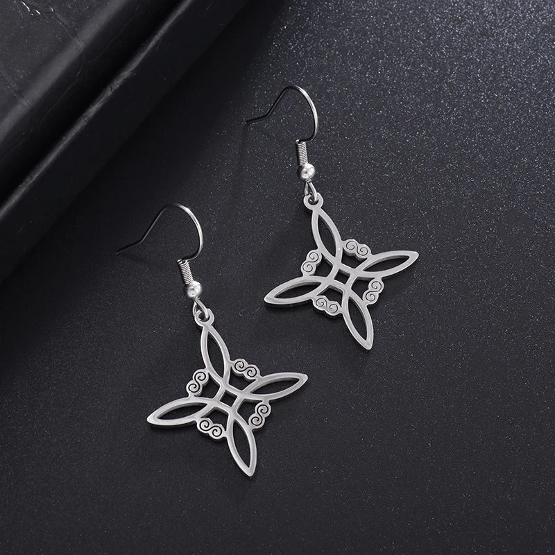 Pendientes Colgantes Nudo de Bruja de Protección para Mujer Wicca plata