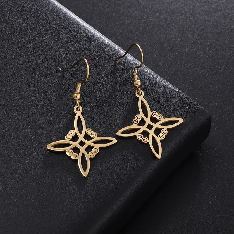 Pendientes Colgantes Nudo de Bruja de Protección para Mujer Wicca oro