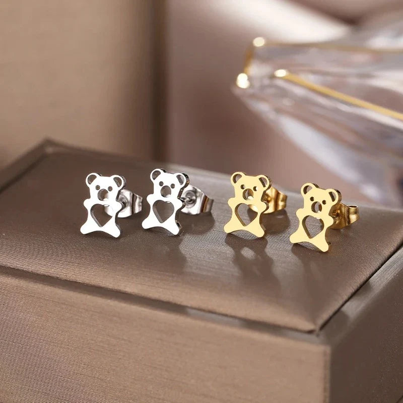 Pendientes de Osito Lindos Oro y Plata