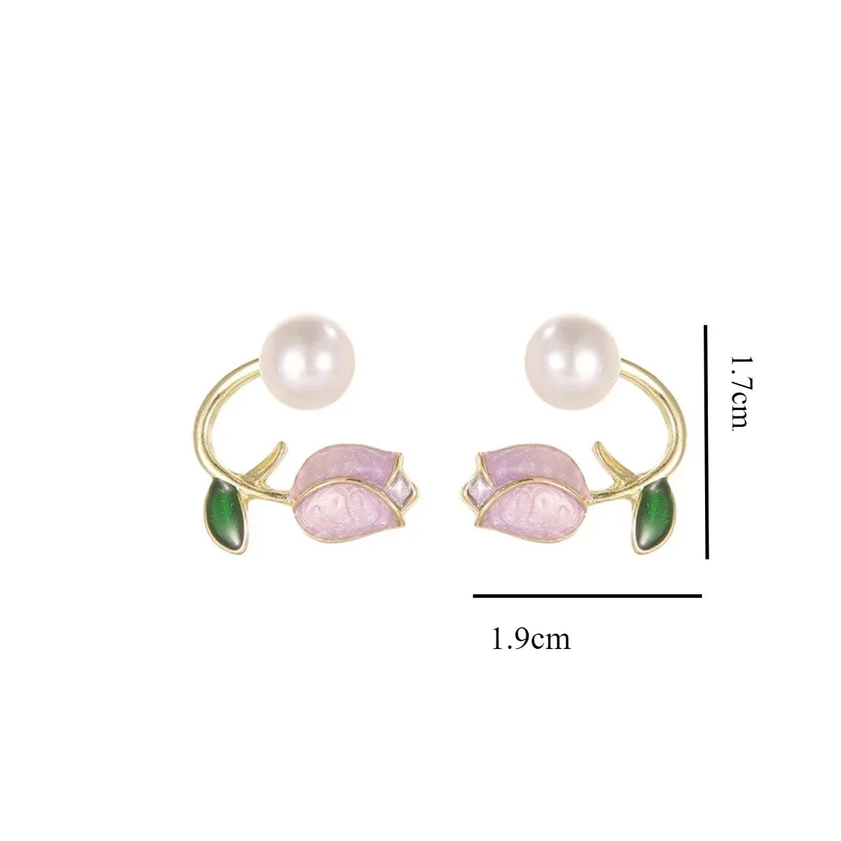 Pendientes Colgantes Flor de Tulipán y Perla rosa