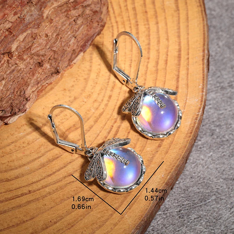 Pendientes Colgantes de Mariposa y Piedra de Luna
