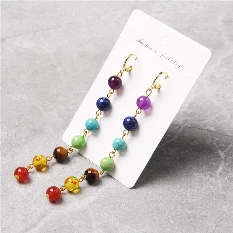 Pendientes Colgantes 7 Chakras Mujer oro