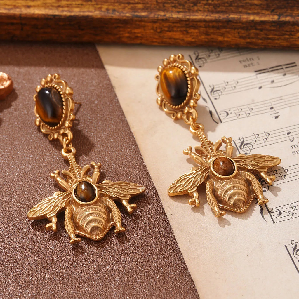 Boucles d'oreilles pendantes abeille