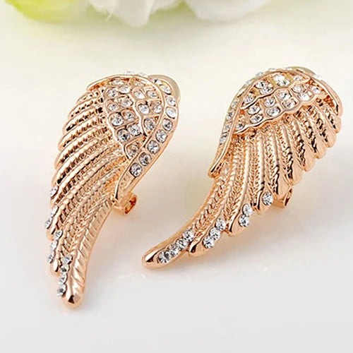 Boucles d'oreilles pendantes ailes d'ange avec strass