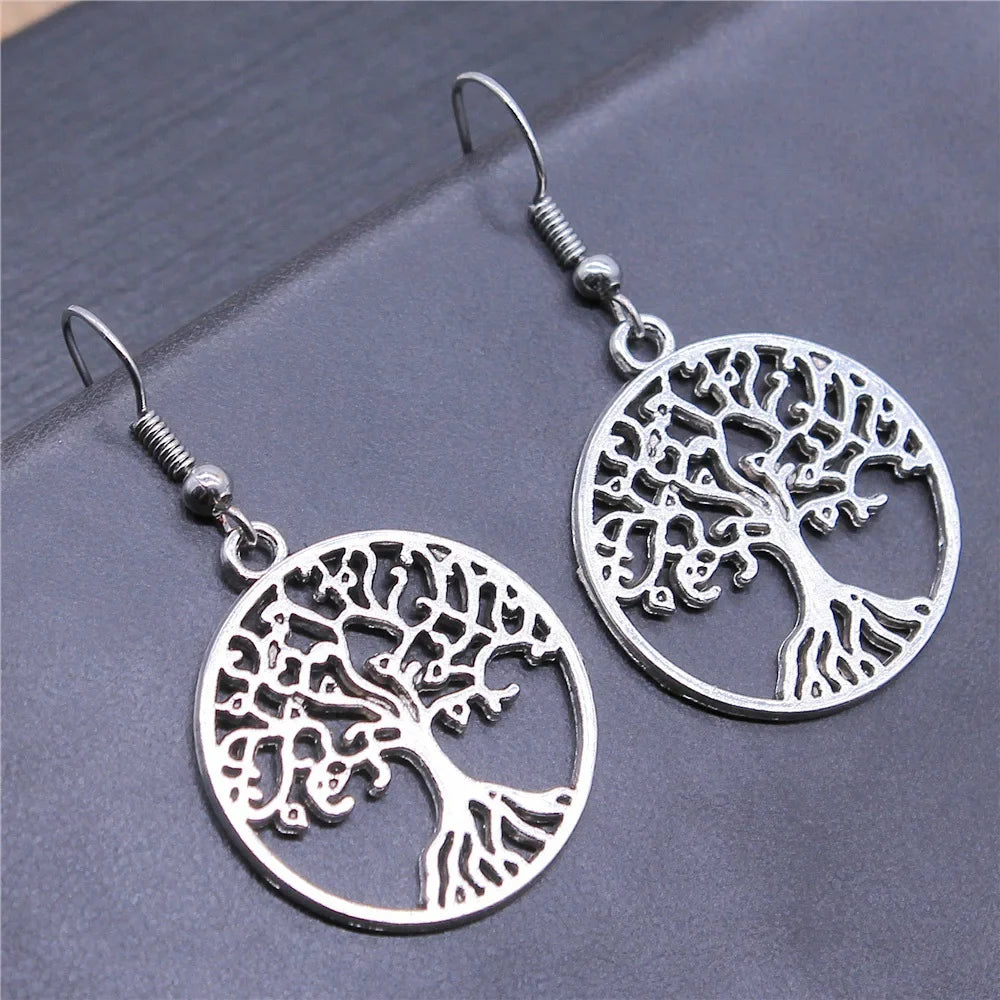 Pendientes Colgantes Árbol de la Vida antiguo plata