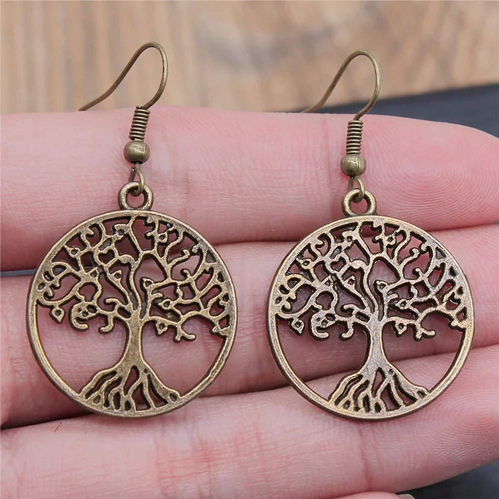 Pendientes Colgantes Árbol de la Vida antiguo bronce