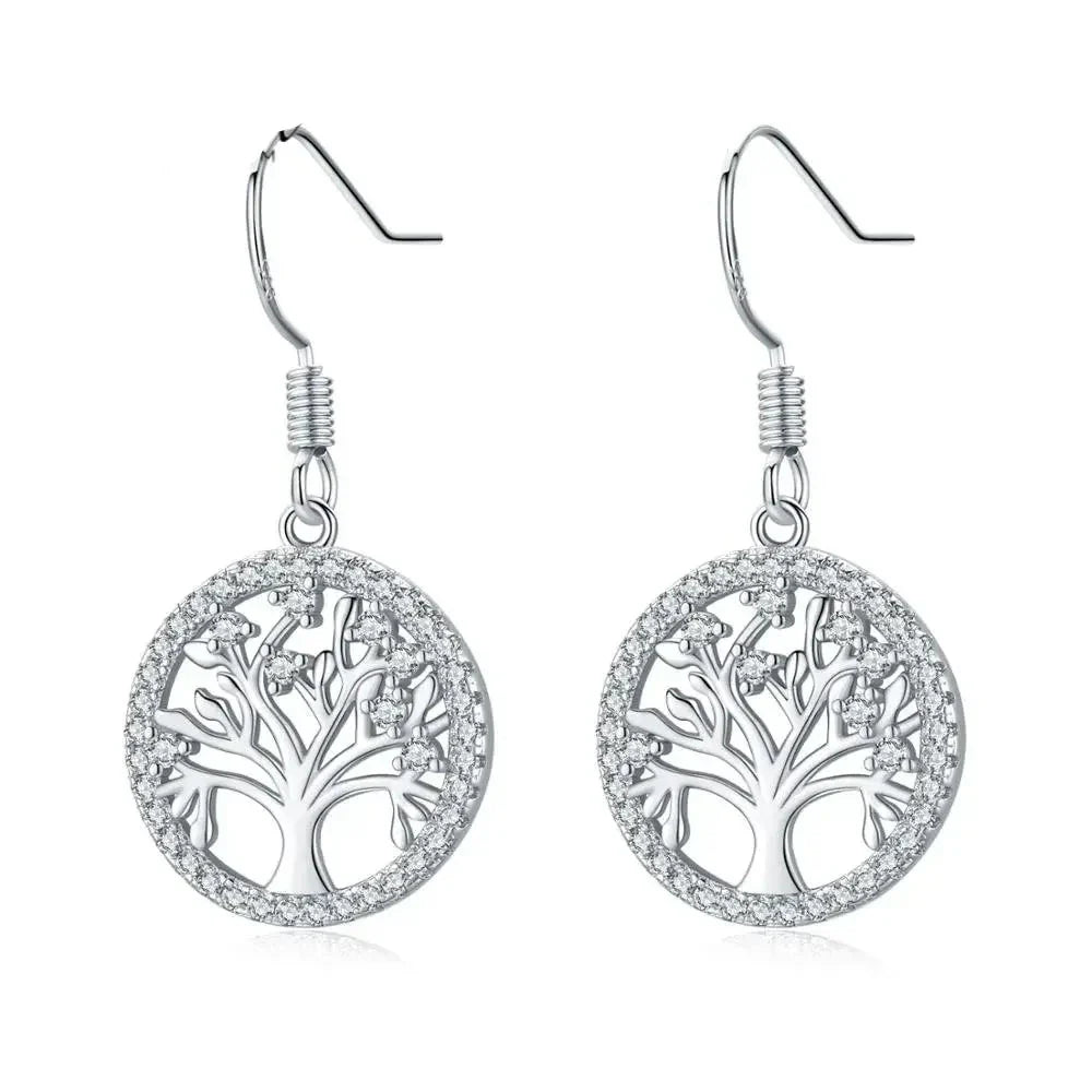 Pendientes Colgantes Árbol de la Vida con Circonitas