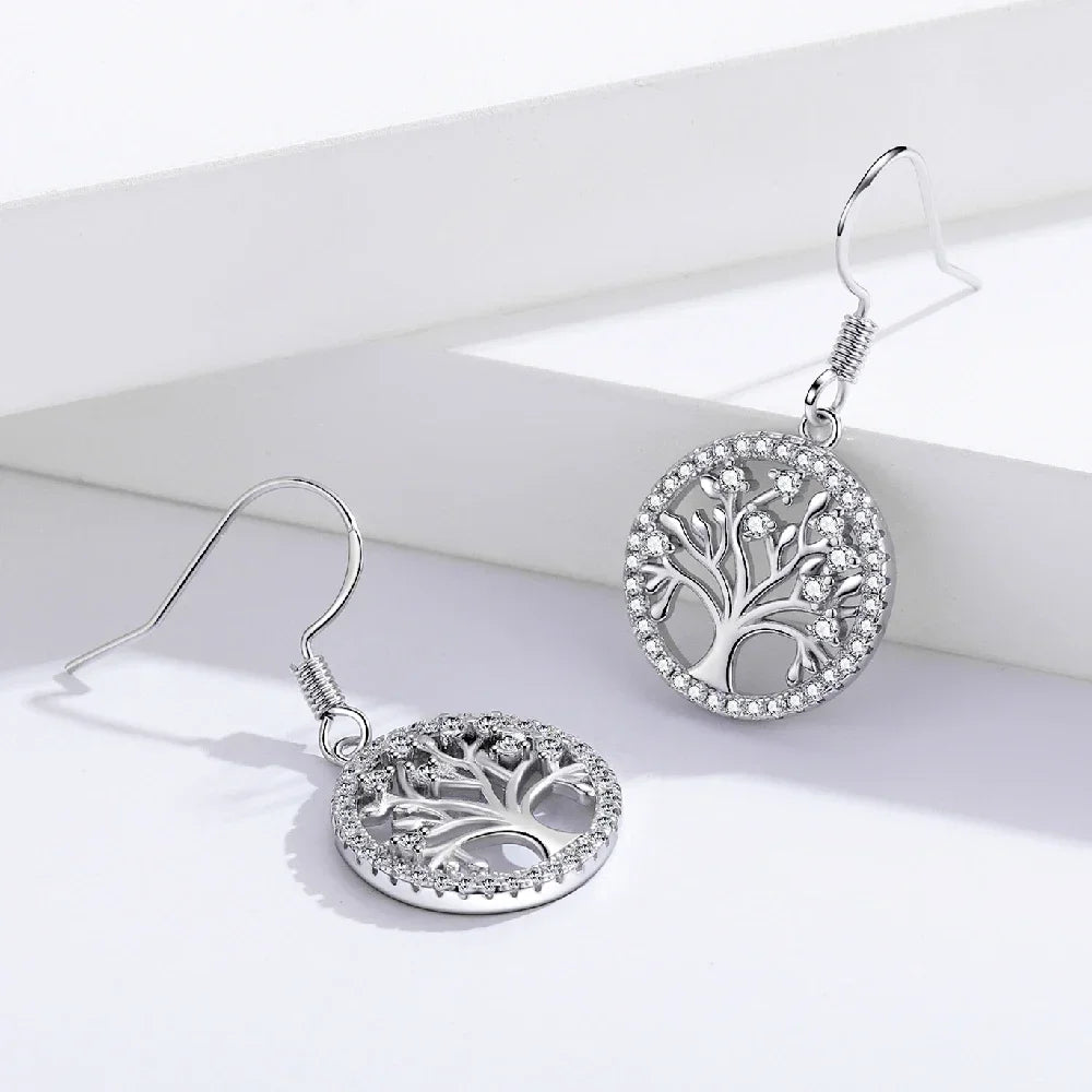 Pendientes Colgantes Árbol de la Vida con Circonitas