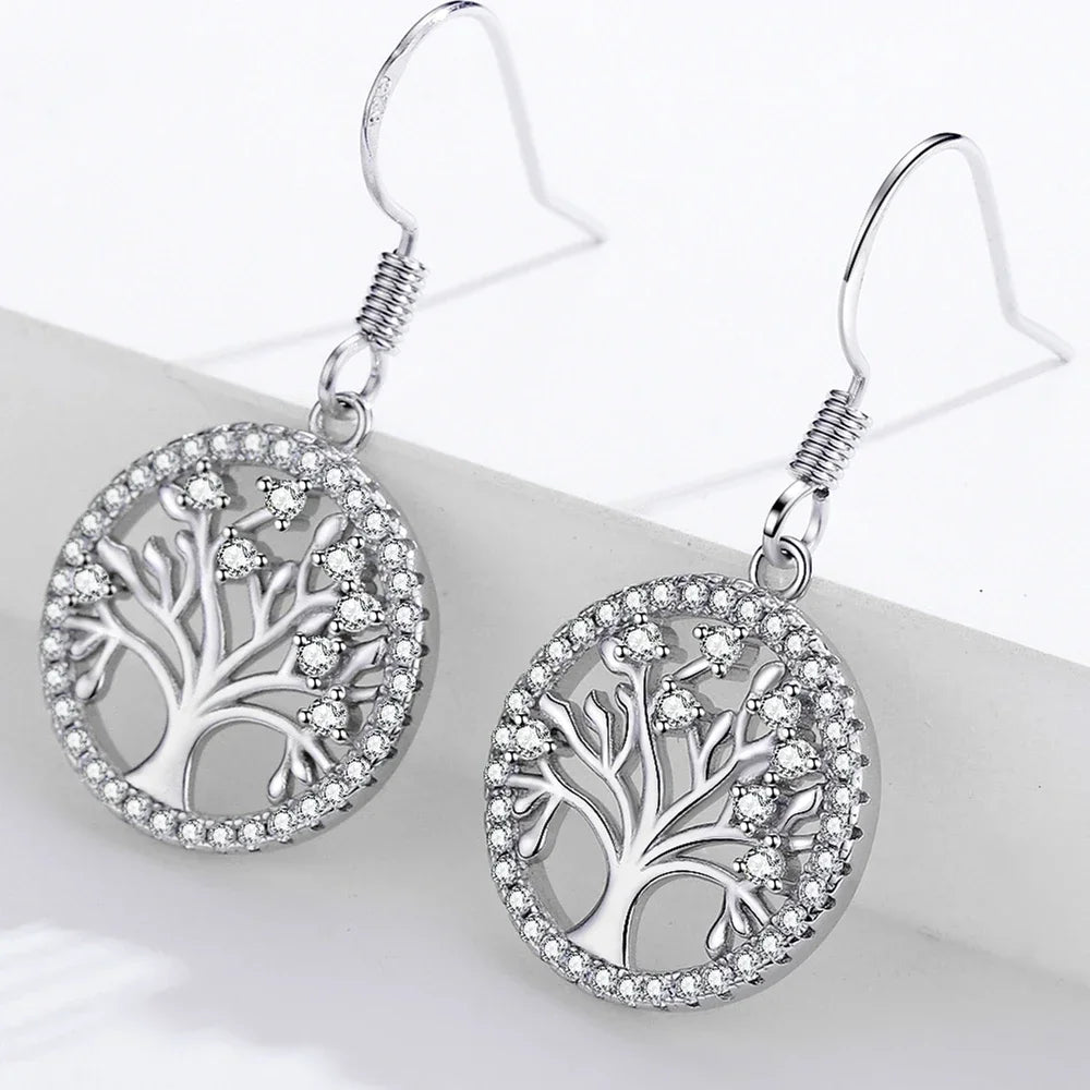 Pendientes Colgantes Árbol de la Vida con Circonitas