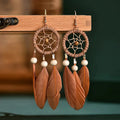 Pendientes Colgantes Atrapasueños y Plumas marrón