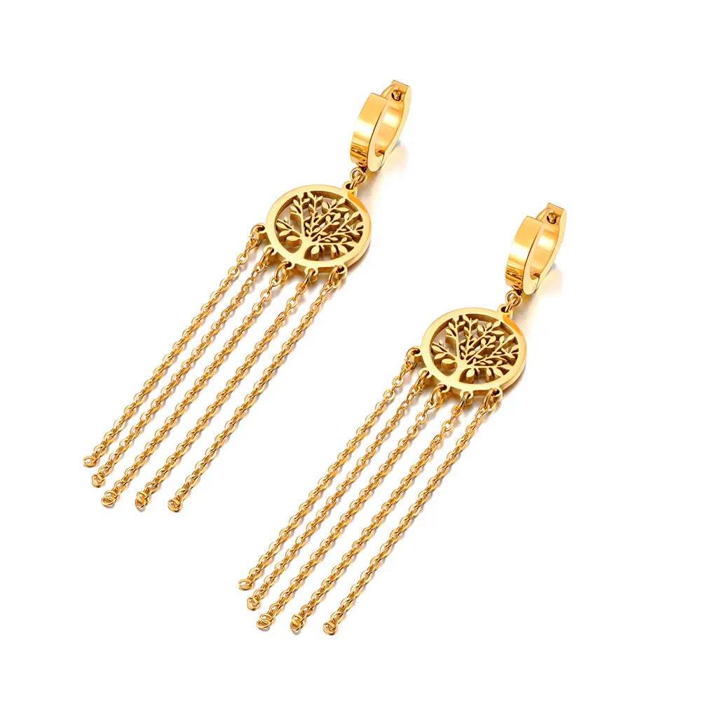 Pendientes Colgantes con Árbol de la Vida en oro