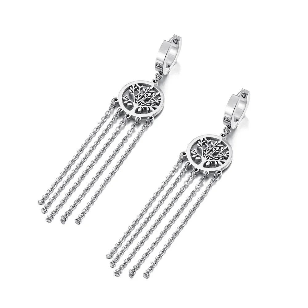 Pendientes Colgantes con Árbol de la Vida en plata