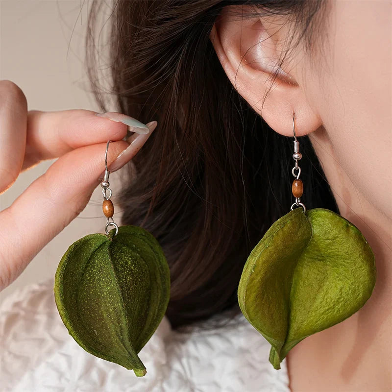 Pendientes Colgantes con Hoja de Color verde