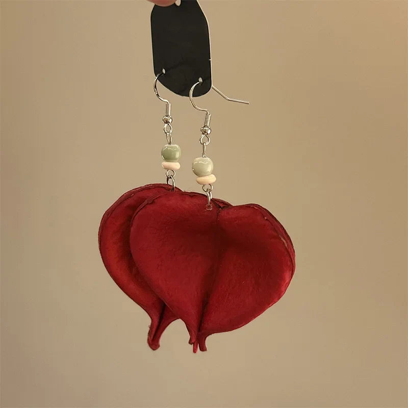 Pendientes Colgantes con Hoja de Color rojo