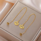 Pendientes Colgantes con Delicada Flor de Loto oro