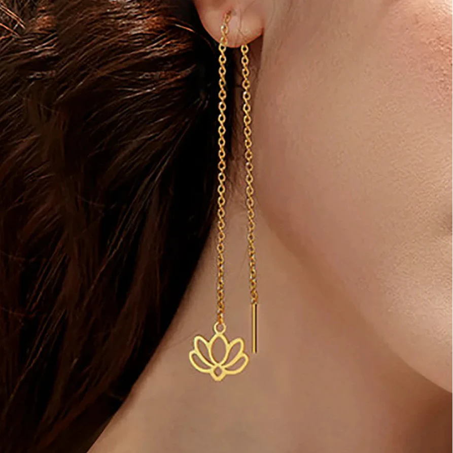Pendientes Colgantes con Delicada Flor de Loto oro