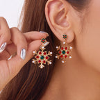 Pendientes Colgantes con Copo de Nieve rojo