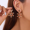Pendientes Colgantes con Copo de Nieve rojo