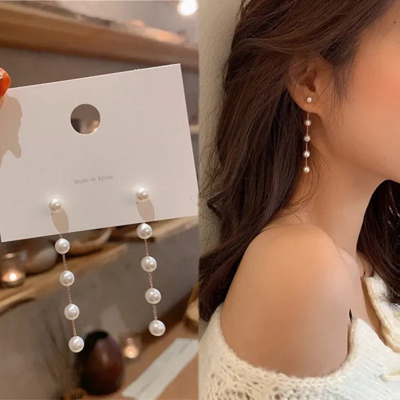 Pendientes Colgantes con Perlas Blancas