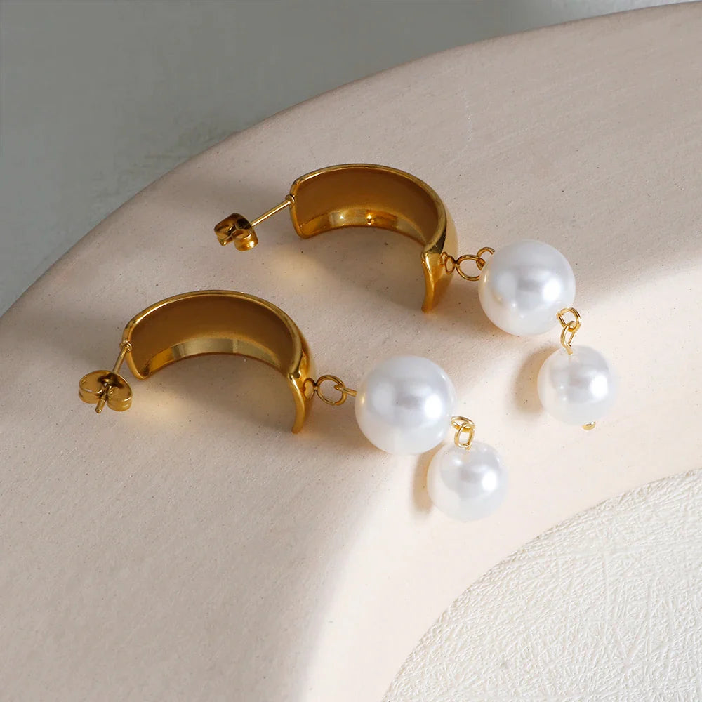 Pendientes Colgantes con Perlas oro