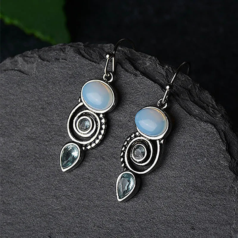 Pendientes Colgantes con Piedra de Luna y Circonio