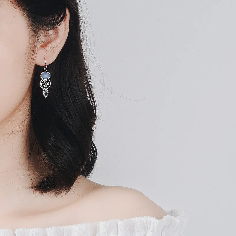 Pendientes Colgantes con Piedra de Luna y Circonio