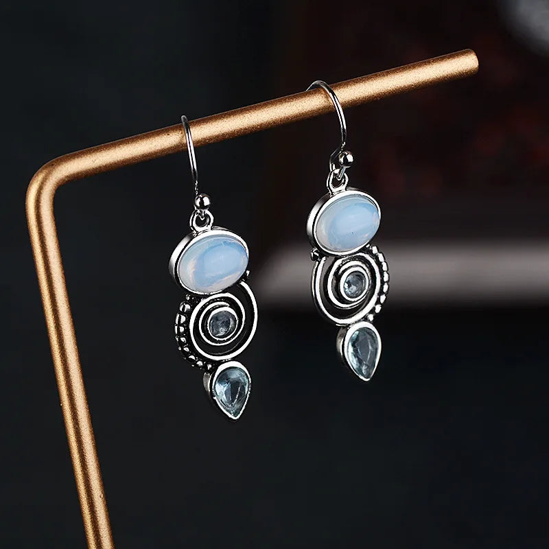 Pendientes Colgantes con Piedra de Luna y Circonio