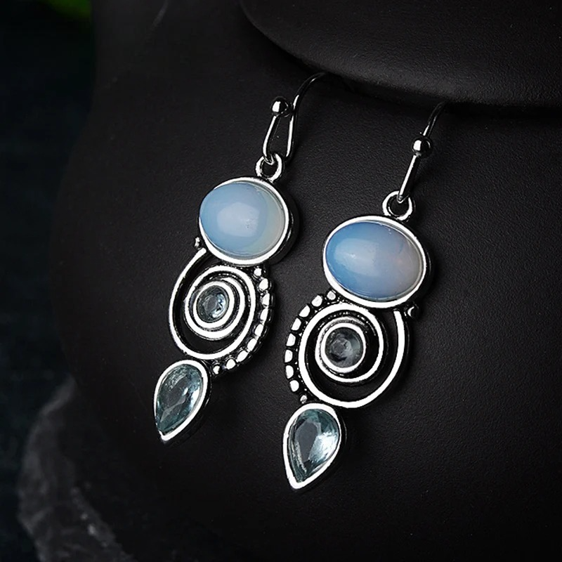 Pendientes Colgantes con Piedra de Luna y Circonio