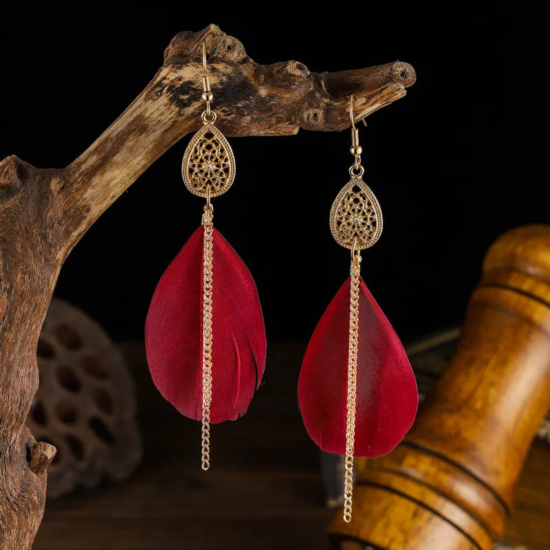 Pendientes Colgantes Bohemios Pluma
