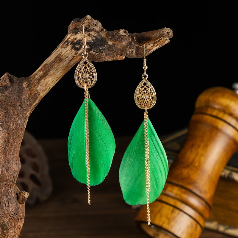 Pendientes Colgantes Bohemios Pluma