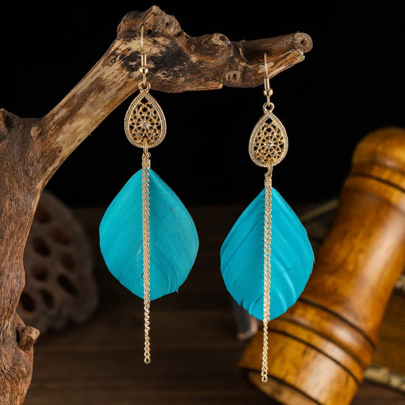 Pendientes Colgantes Bohemios Pluma