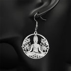 Pendientes Colgantes Buda y Flor de Loto plata