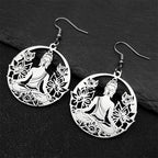 Pendientes Colgantes Buda y Flor de Loto plata