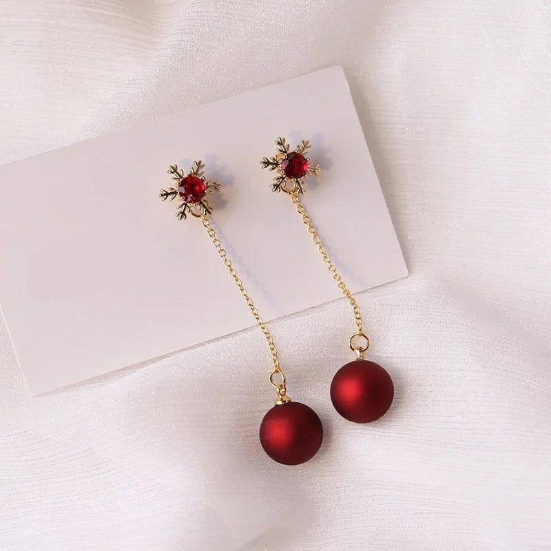 Pendientes Colgantes Bolas de Navidad Rojas