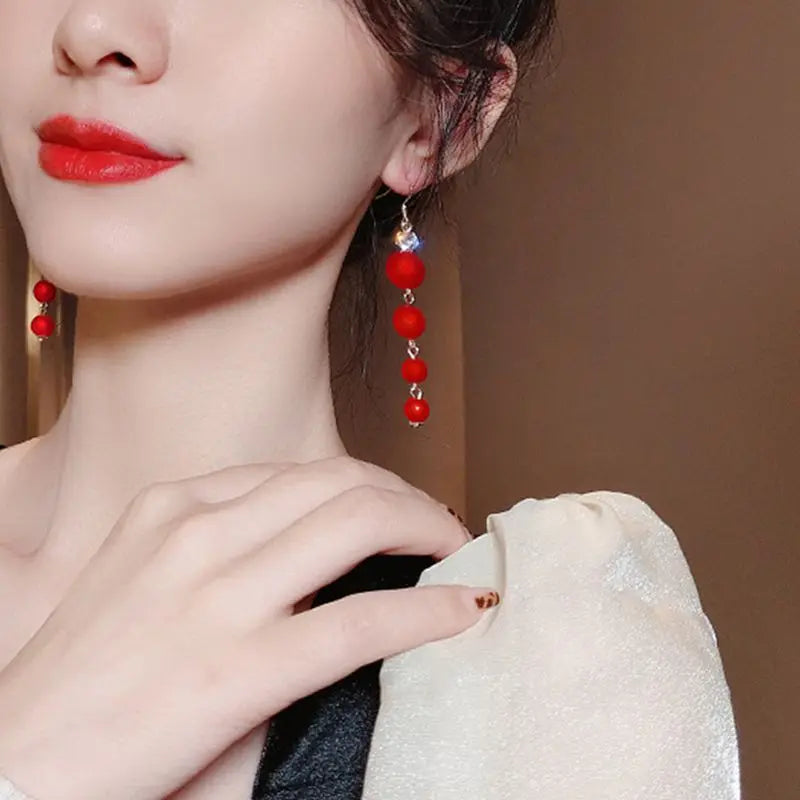 Pendientes Colgantes Bolas de Navidad Rojas para Mujer