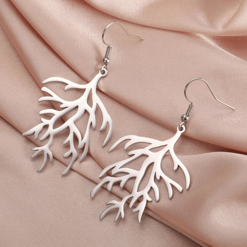 Pendientes Colgantes en Ramas de Coral plata