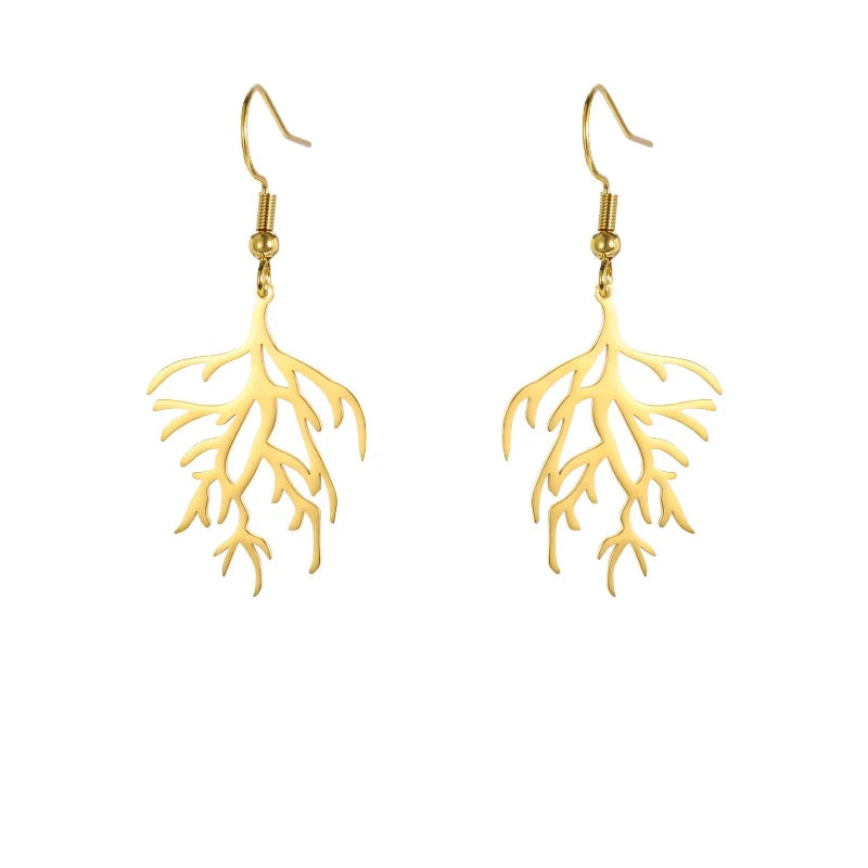 Pendientes Colgantes en Ramas de Coral oro