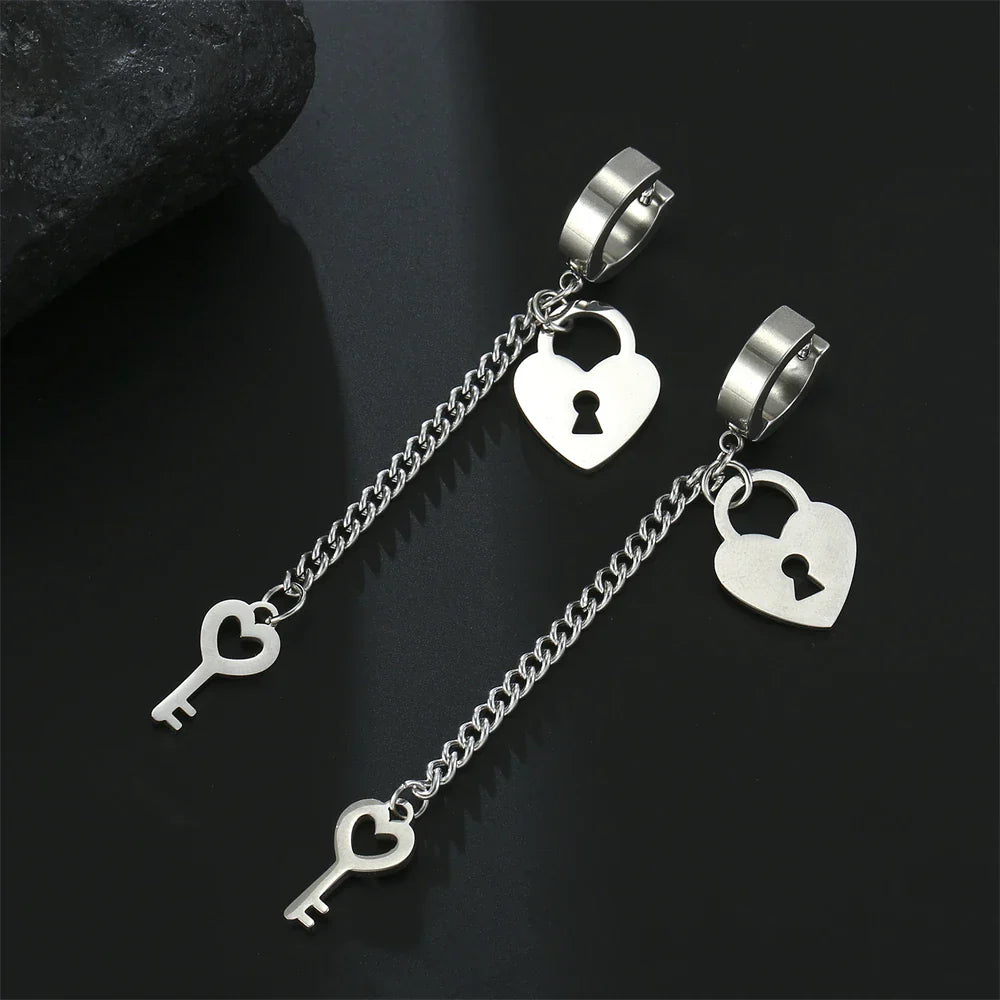 Boucles d'oreilles pendantes clef et cadenas